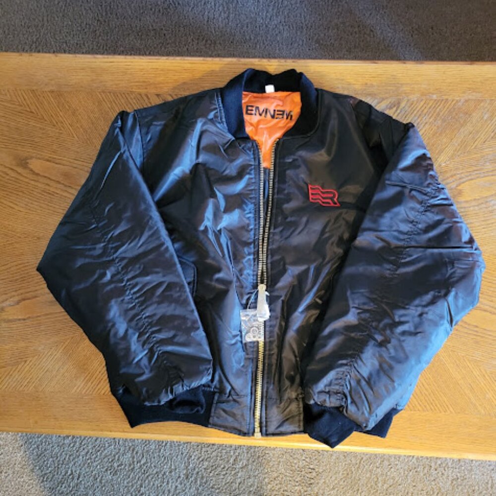 Eminem Revival Bomber Jacket Black and Orange Limited Edition Zip Up